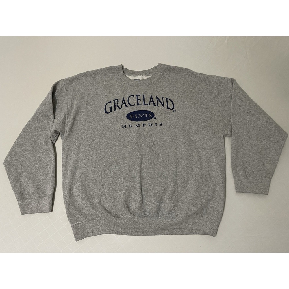 Elvis Graceland MemphisHeather Gray Sweatshirt Unisex Size‎ XL Pullover Crewneck